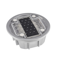Borne solaire LED ronde encastrée en aluminium, réfléchissante, à énergie solaire, type œil de chat, pour marquage de chaussée, clignotante et nivelée
