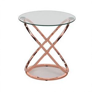 Modern Rose Gold Accent <b>Table</b> With Tempered Glass Top Side <b>Table</b> for <b>Dining</b> Room Hotel & Restaurant Use Available at Low Price - Product Image 1