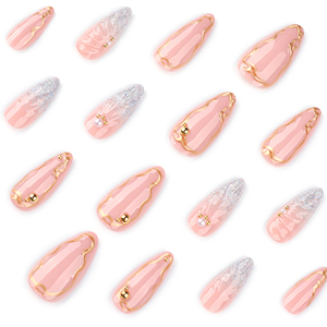 3876 <span class=keywords><strong>Uñas</strong></span> Postizas <span class=keywords><strong>Rosa</strong></span> y Doradas con Diseño de Alas en 3D, <span class=keywords><strong>Uñas</strong></span> Postizas de Almendra, <span class=keywords><strong>Uñas</strong></span> Artificiales, Personalización OEM ODM - Product Image 4