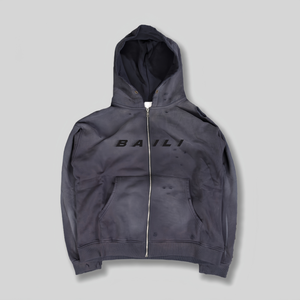 Sudadera con capucha extragrande desgastada en blanco de algodón personalizada del fabricante para hombre con cremallera Sudadera con capucha lavada con ácido para hombre - Product Image 3