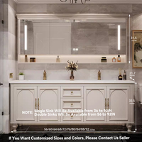 Meuble-lavabo de salle de bain de luxe en bois de style français pour villa, 60-92 pouces, avec double vasque, personnalisable, autoportant, et miroir intelligent anti-buée
