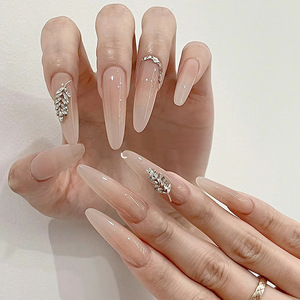 2024 nuevas pegatinas hechas a mano de diamantes de imitación de piel desnuda de verano de gama alta 30 piezas puntas de uñas falsas desmontables - Product Image 1