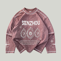 T-shirts en coton surdimensionnés de haute qualité, coupe ample, impression numérique, col rond, lavage à l'acide, manches longues, t-shirt pour homme