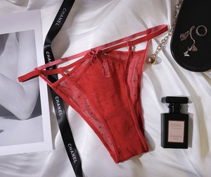 New Women's Sexy Hollow Low Waist Thin Belt Panties Mesh Bow <b>Perspective</b> Transparent Panties - Product Image 3