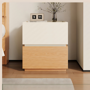 XHA Minimalist Cream <b>Bedside</b> Table <b>Storage</b> Cabinet Small Modern White Low Edge Design Home Furniture - Product Image 5