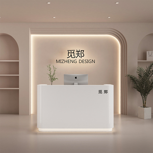 W003 Comptoir de réception en bois semi-courbé avec éclairage LED pour salon de beauté, caisse, magasin de vêtements, bar, salon de coiffure - Product Image 4