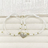 Bracelet cadeau pour la Saint-Valentin FM-CKT0719, bracelet avec pendentif cœur en émail blanc/noir, bracelet avec pendentif cœur fait main en gros