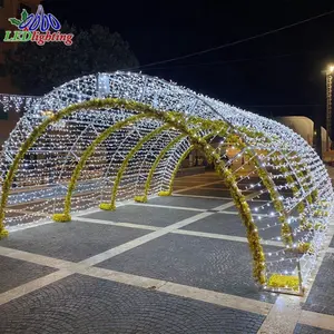 Led açık tatil sokak bahçe parkı kare desenli zaman tüneli su geçirmez metal kemer 3D motif ışıkları