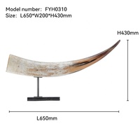 Ornement en corne de bœuf naturelle fait à la main avec base en marbre, sculpture d'art moderne antique pour la décoration de maison de luxe - Personnalisable