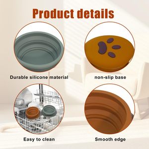 Collapsible Dual Compartment Silicone Pet Bowl, Portable Carabiner Design Outdoor Walking Travel <b>Feeder</b> Bowl - Product Image 3
