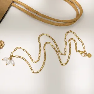 VIANRLA ожерелье из нержавеющей стали Скрепка цепь пресноводный жемчуг кулон 18K Золото PVD Бесплатный Лазерный Логотип дропшиппинг