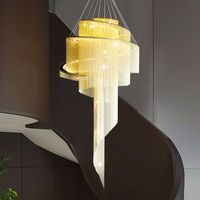 Lustre de luxe multi-niveaux en métal avec pampilles, suspension pour plafond haut de duplex, villa, escalier en colimaçon, hall d'entrée