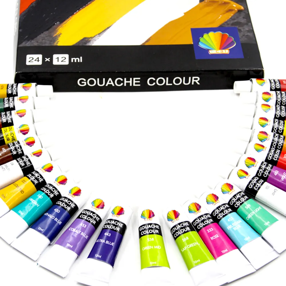 Hot Selling YIKLAI 24 Farben 12ml Gouache Paint Set Artikeln ummer: YCTN019