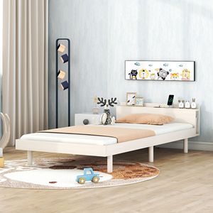 Estructura de cama de plataforma de tamaño doble moderno DB con puertos USB integrados Cama de almacenamiento con mechones de tamaño Queen de color lavado blanco - Product Image 3