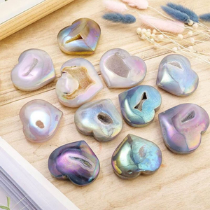 Cœur en Agate Druzy Angel Aura en Gros, Pierre Semi-Précieuse Naturelle, Artisanat de Cristal de Guérison Reiki Wicca, Cadeau d'Halloween, Décoration Feng Shui pour la Maison - Product Image 2