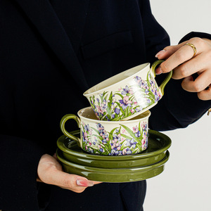 Lelyi Ins Zwaard Orchidee Patroon Keramische Beker En Schijf Set Hoge Schoonheid Grote Capaciteit Koffie En Thee Mok Voor Relatiegeschenken - Product Image 4