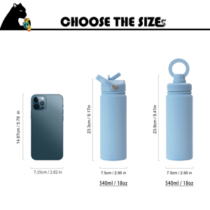 1 <strong>Cup</strong> <strong>2</strong> Lids Bpa Free Water Bottle Stainless Steel 540ml Metal <strong>Flask</strong> Vacuum Leakproof Drink Bottle Straw Water Bottle for Men - Product Image 3