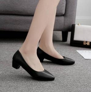 Zapatos <span class=keywords><strong>de</strong></span> Tacón Grueso Negros <span class=keywords><strong>de</strong></span> Cuero para Mujer, Profesionales, para Banco, Hotel, Azafatas, Trabajo, Entrevista - Product Image 2