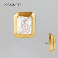 Labret sans filetage en Titane F136 G23 avec Zircon en forme de poire et goutte d'eau, à dos plat, avec système Push Pin, délicat, minimaliste, de luxe, en Zircon cubique
