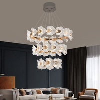 Lustre en cristal luxueux - Forme de feuille en verre - Design à double couche - Moderne - Doré - Hauteur réglable - LED à intensité variable - Garantie de 3 ans