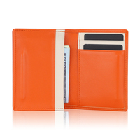 Dompet saku wadah kartu kredit lipat dua kulit, dompet saku tempat kartu penghalang RFID bisnis berkualitas kustom
