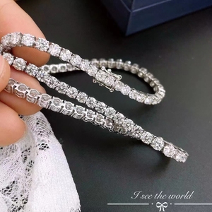 Collier tennis en or véritable 14 carats avec diamants Moissanite de 4 mm, design chaîne en or pour filles, bracelet tennis - Product Image 5