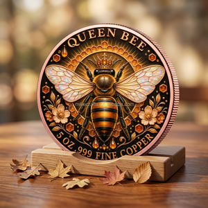 Moneda de Cobre Fino 999 de 5oz con Diseño de Panal de Abeja, Armonía del Colmena, Yin Yang, Regalo Coleccionable - Product Image 1