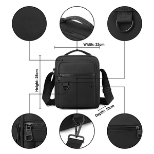 Sac bandoulière vintage unisexe professionnel personnalisé en nylon noir – Sac messager imperméable multi-poches avec détail lettre - Product Image 2