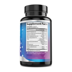 ויטמין b-קומפלקס כמוסות ויטמין b + c חומצה פולית סופר B-100 תוספי מזון תמיכה חיסונית, אנרגיה ומטבולי למבוגרים - Product Image 2