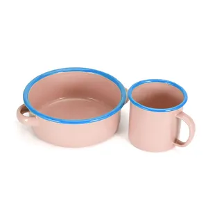 Prato de acampamento de ferro fundido esmalte, 18cm, prato, laço, caneca, copo, bacia para louças e talheres