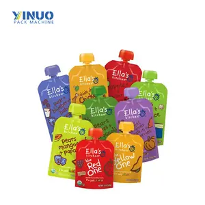 Custom Reusable Stand Up Plastic Liquid Fruit Juice Pouch Drink Packaging Spout Pouch Bag Fruit Puree Baby Food Spout Pou