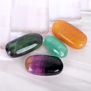High Quality <b>Crystal</b> Palm Stone Natural Healing rainbow Fluorite Soap Tumbled Polished Candy Fluorite Big Tumble for Decoration - Product Image 5