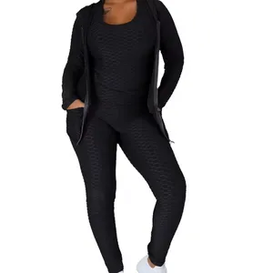 Work Out Clothing 2022 Women Plus Size Leggings Set Workout Running Sport Wear Jacket 3 Pieces Long Sleeve Yoga Set
