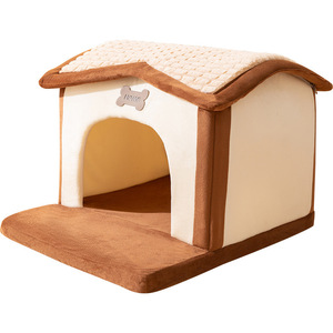 Pet House <b>Dog</b> <b>Bed</b> Brown And Yellow Rectangle Polyester Fiber Fill Four Seasons Use For <b>Small</b> <b>Dogs</b> - Product Image 1