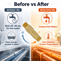 Vanne thermostatique de recirculation d'eau chaude en laiton 1/2 pouce avec clapet anti-retour intégré, auto-activée, TRV OEM, température réglable, garantie 18 mois