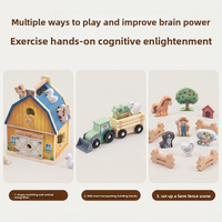 Jouet d'étable en bois pour trier et assortir les animaux de la ferme pour les tout-petits, ensemble de jeu éducatif Montessori avec fermier et tracteur