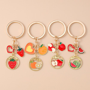Cute Fruit Enamel Keychains (Strawberry/Orange/Apple/Watermelon) Assorted Metal Key <b>Ring</b> Bag Charm Fashion Accessory Gift - Product Image 1
