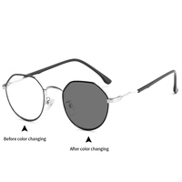 Gafas con Filtro de Luz Azul, Diseño Nuevo, Cambio de Color, Montura Redonda Pequeña, Montura Óptica, Gafas Fotocromáticas para Mujer