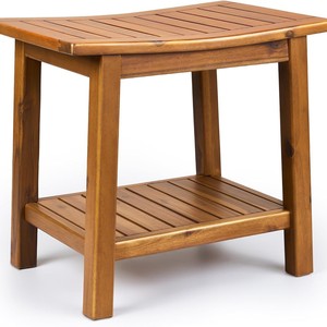 Solid Wood Double Layer <b>Storage</b> <b>Stool</b> Teak Color Rustic Design Home <b>Stool</b> Ottoman - Product Image 5