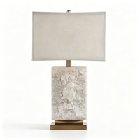 Lampe de table en pierre de cristal naturelle, abat-jour rectangulaire en tissu, lampe de chevet de luxe pour hôtel, villa, chambre à coucher, salon, décoration