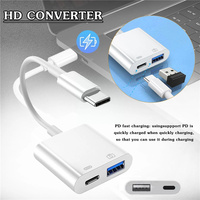 Adaptor OTG Tipe C/8pin PD QC3.0 Konverter Kabel Pengisi Daya Cepat Adaptor Tipe C ke USB untuk Xiaomi 10 Huawei