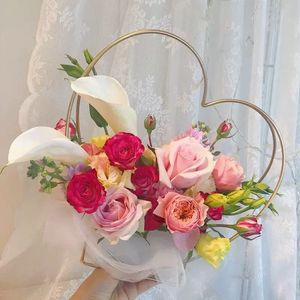Metal Flower <b>Basket</b> Heart Shape Gold Plated Geometric Portable Storage <b>Basket</b> For Office Space Minimalist Style - Product Image 4