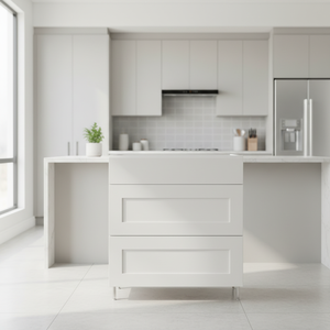 Armoires de cuisine en pin de style américain moderne 3DB, vente en gros, panneau en bois massif en céramique avec 3 tiroirs, conception d'ingénierie - Product Image 1