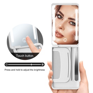 Estuche de cosméticos de moda con logotipo personalizado, luz LED, organizador de viaje, espejos plegables, maquillaje, peine cepillador de pelo con aumento - Product Image 5