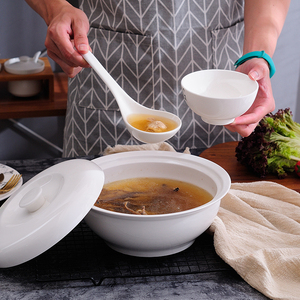 Ustom-cuenco de cerámica grande para sopa, cuenco blanco con tapa y cuchara para Cena - Product Image 2