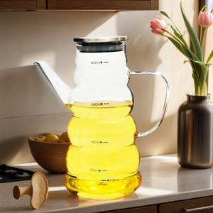 Nordischer Stil 800ML Klare Hochborosilikat-Glas Ölkanne mit Deckel Mikrowellengeeignet Handgefertigte Kürbisförmige Flasche für Küchengebrauch <span class=keywords><strong>CHAPLIN</strong></span> - Product Image 3