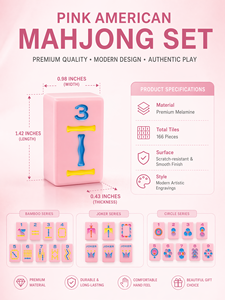 Ensemble de Mahjong américain le plus vendu : Tuiles géométriques en acrylique rose (160 pièces) avec tapis, sac de transport et supports – Indispensable pour les soirées entre filles - Product Image 2