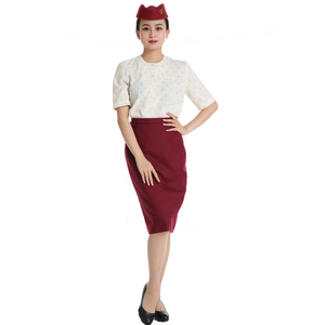 Classique Claret couleur trois pièces veste chemise jupe ensemble personnalisé de haute qualité Qatar cabine équipage voies aériennes uniforme hôtesse de l'air - Product Image 5