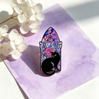 4 styles de broches en émail chat noir vitrail, en alliage de zinc, style gothique, épingles de revers, badges pour vêtements, bijoux, cadeaux