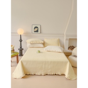 Milk Fleece Bed Sheet Set 3 Pcs Thickened <b>Quilted</b> Solid Stripe Winter Home Use - Product Image 5